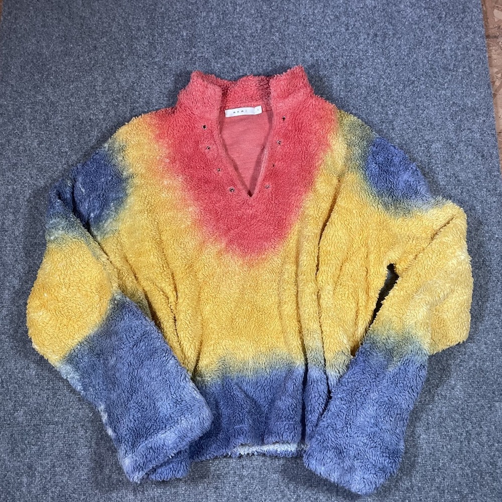 mnml Fleece Pullover Rainbow Sherpa Size Large Colorful Tie-Dye Swirl Pride